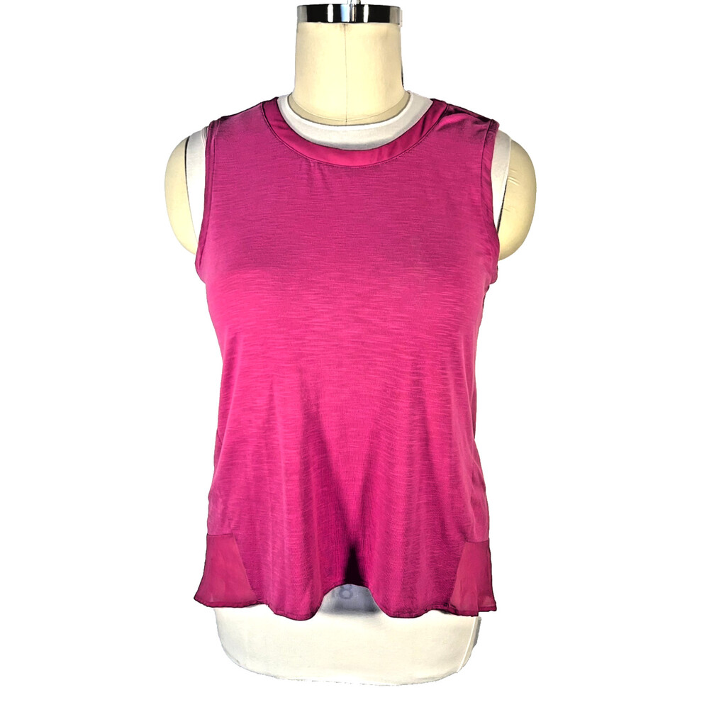 Adrienne Vittadini - Tank Top Women's XL Pink Round Neck Chiffon Trim Hem n Neck